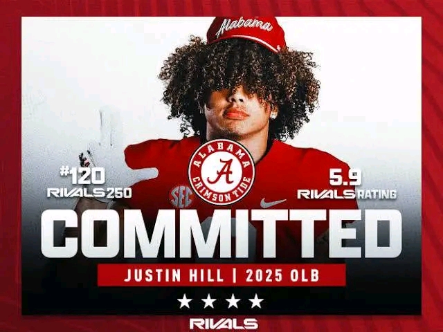 University of Alabama Continues to Build a Powerful 2024 Recruiting Class with the Signing of Four-Star EDGE Rusher Justin Hill……