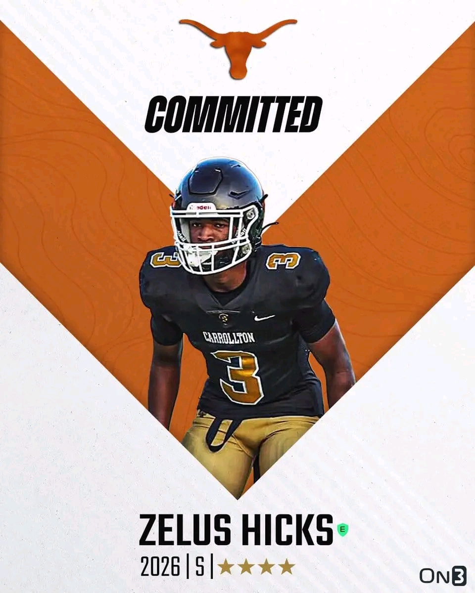 Four-star safety Zelus Hicks, hailing from Georgia, has officially committed to the Texas Longhorns for the 2025 season…